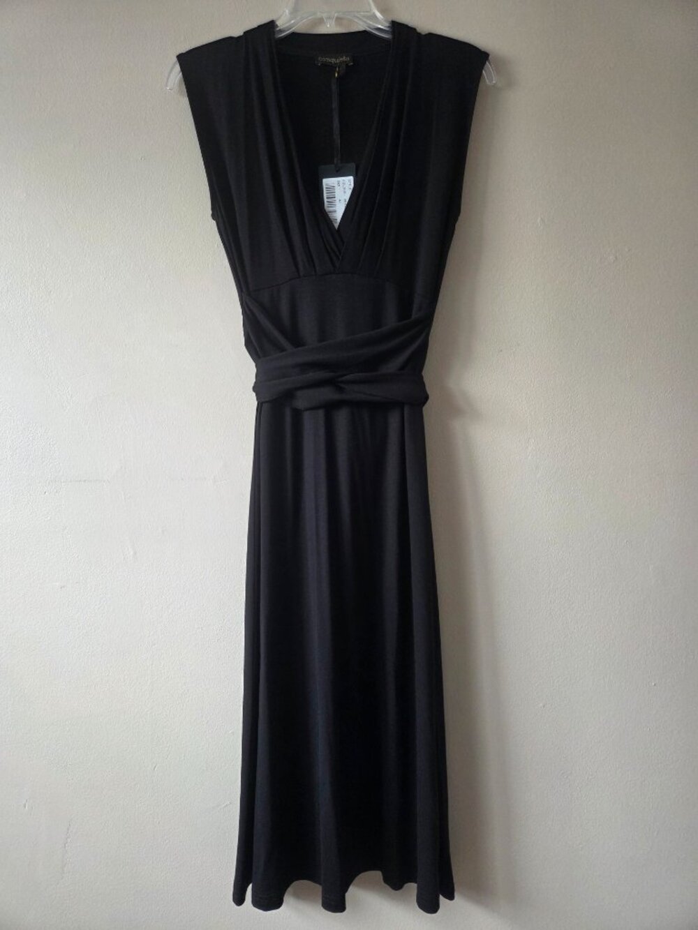 Conquista Greece Black Size 40/8/10 Jersey V-Neck Midi Dress Belted Sexy Modest